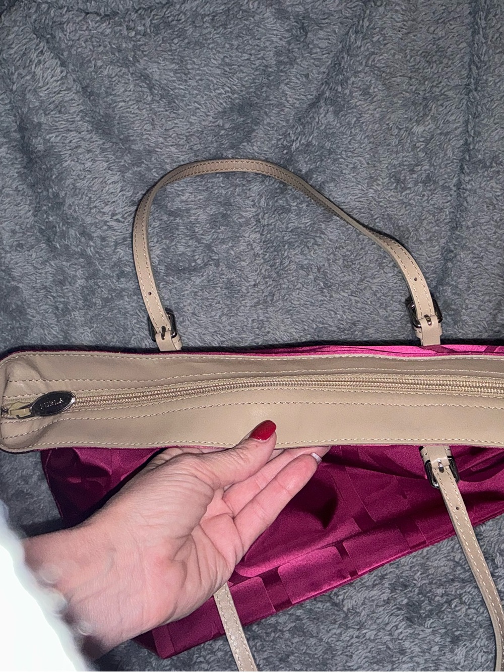 Furla Italy Pink Fuchsia Satin Jacquard Tote Bag Large Shoulder Bag - Picture 5 of 11